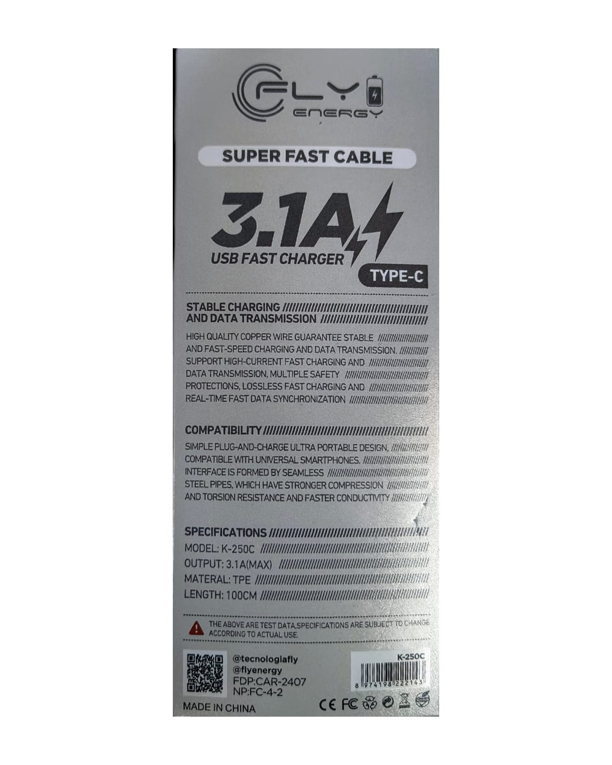 Cable USB a Tipo C   (3.1A) Fly Energy - Imagen 2