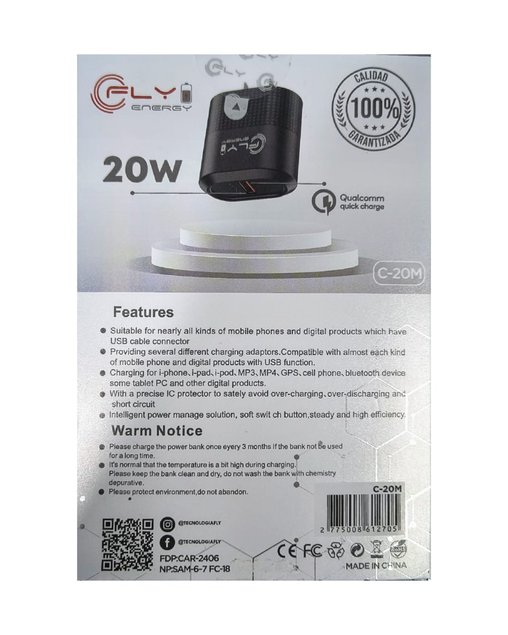 Cargador Rápido Fly Energy 20W Micro USB: Eficiencia y Seguridad - Imagen 2