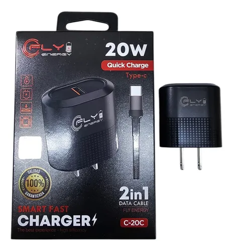 Cargador Rápido Fly Energy 20W USB-C + Cable Nylon (5A)