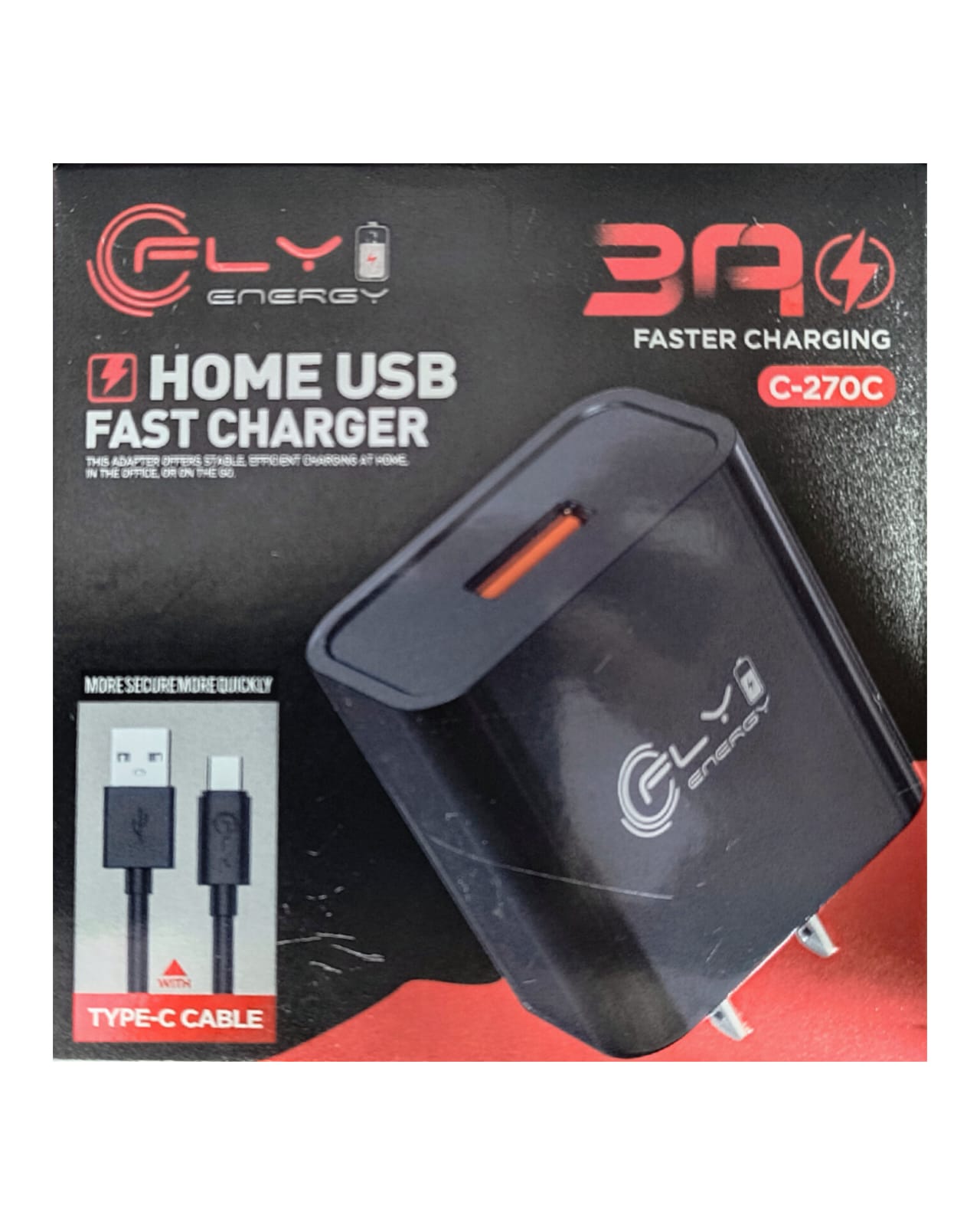 Cargador USB a Tipo C Fly Energy (3A): Seguro y Eficiente