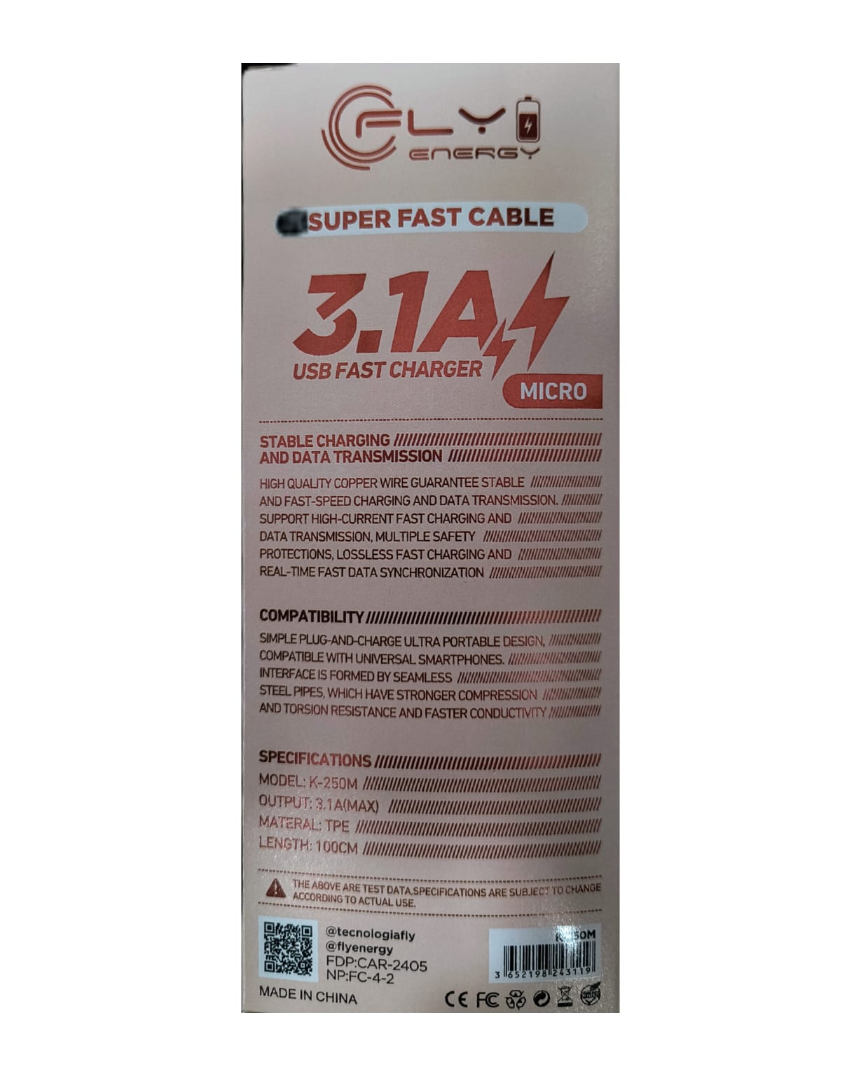 Cable USB a Micro USB (3.1A) Fly Energy - Imagen 2